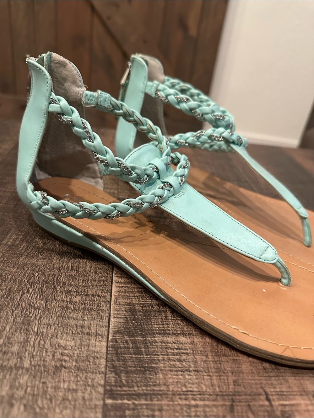 Guess Mint Braided T-Strap Sandals